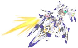  brown_hair cardigan commentary_request green_eyes haruka_(starward) hat highres mecha_musume mechanical_legs miniskirt pleated_skirt sailor_hat school_uniform shield skirt staff starward stoneriver_ilst thighs thrusters zettai_ryouiki 