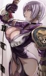  armor bare_hips breasts choker cleavage curvy earrings gauntlets hair_over_one_eye hips huge_breasts isabella_valentine jewelry large_breasts mound_of_venus parted_lips short_hair shoulder_pads skull solo soul_calibur soulcalibur soulcalibur_v sword tea_(artist) weapon white_hair wide_hips 