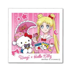  1girl :p bishoujo_senshi_sailor_moon blonde_hair blue_eyes bow closed_mouth crescent double_bun doughnut earrings food hair_bun hat hello_kitty hello_kitty_(character) holding holding_donut holding_food jewelry long_hair luna_(sailor_moon) pink_hat pink_sweater red_bow sanrio split_mouth star_(symbol) star_symbol_background striped_background stud_earrings sweater tongue tongue_out tsukino_usagi twintails vertical-striped_background 