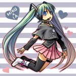  aqua_eyes aqua_hair bare_shoulders boots bvj cosplay faux_traditional_media hatsune_miku headphones headset ia_(cosplay) ia_(vocaloid) jumping long_hair looking_at_viewer mismatched_legwear open_mouth single_thighhigh skirt solo thigh-highs thigh_strap thighhighs twintails very_long_hair vocaloid 