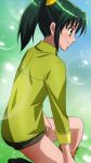  green_eyes green_hair haruyama kneeling midorikawa_nao ponytail precure profile short_hair shorts smile smile_precure! solo 