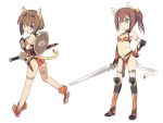  animal_ears armor ass bikini bikini_armor blade_(lovewn) blue_eyes boots breasts brown_hair cat_ears cat_tail cleavage gloves green_eyes hairband hand_on_hip hips multiple_girls navel original ponytail shield short_hair simple_background swimsuit sword tail weapon white_background 