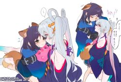  >_< ... 2girls aged_down animal_ears black_hair blue_eyes blue_hair blush cho_kaguya-hime! commentary_request crying eye_contact face-to-face fox_ears fox_tail green_eyes grey_hair hair_ornament hair_rings hair_stick highres hixii1238 long_hair looking_at_another multicolored_hair multiple_girls pink_hair runami_yachiyo sakayori_iroha simple_background sleeves_past_wrists spoken_ellipsis streaming_tears tail tears translation_request twintails two-tone_hair very_long_hair violet_eyes white_background yuri 