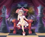  alternate_hair_color bare_legs bat_wings blonde_hair bloomers boots checkered checkered_floor chess_piece crossed_legs flandre_scarlet gears hat legs_crossed maki_(seventh_heaven_maxion) oversized_object red_eyes remilia_scarlet remilia_scarlet_(cosplay) short_hair sitting smile solo throne touhou wings 