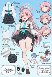 1girl blue_archive character_sheet halo heterochromia hoshino_(blue_archive) long_hair open_mouth underwear yawning
