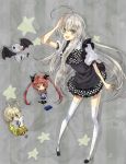  ahoge checkered checkered_skirt chibi cthugha_(nyaruko-san) green_eyes haiyore!_nyaruko-san hastur_(nyaruko-san) kanro_(dear27) long_hair nyarlathotep_(nyaruko-san) shantak_(nyaruko-san) silver_hair skirt thigh-highs thighhighs 