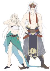  1boy 1girl abs blonde_hair cokiebeard facial_mark highres jiraiya_(naruto) long_hair mature_male naruto_(series) naruto_mobile simple_background sketch spiky_hair tsunade_(naruto) very_long_hair whisker_markings white_background white_hair 