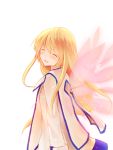  blonde_hair closed_eyes coat colette_brunel eyes_closed long_hair oshiruko_(tsume) smile solo tales_of_(series) tales_of_symphonia tsume_(artist) white_background wings 