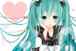  1girl character_name chin_rest green_eyes green_hair hatsune_miku heart long_hair nachi sailor_collar solo twintails vocaloid 