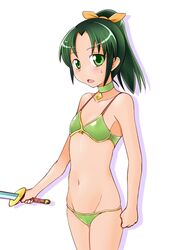  armor bikini bikini_armor choker green_eyes green_hair long_hair midorikawa_nao navel ponytail precure smile_precure! solo swimsuit sword tanaka_rikimaru weapon 