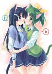  animal_ears aoki_reika black_hair blue_eyes blue_hair blush cat_ears cat_tail green_eyes green_hair hair_ornament hair_tubes hairpin heart kemonomimi_mode licking long_hair midorikawa_nao multiple_girls necktie oimo open_mouth ponytail precure school_uniform skirt sleeves_rolled_up smile_precure! spoken_heart sweater_vest tail tongue wince wink yuri 