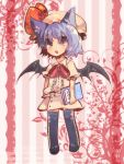  animal_ears asa_natsume bat_wings blue_hair book cat_ears hat holding open_mouth purple_eyes remilia_scarlet solo striped striped_background thigh-highs thighhighs touhou vertical_stripes violet_eyes wings 