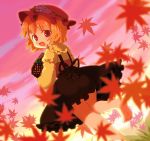  barefoot basket chaba_(hortensia) child feet food from_below fruit grapes hat leaf maple_leaf orange_hair smile soles toes touhou 
