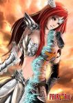  bikini_armor breasts circlet elbow_gloves erza_scarlet fairy_tail gauntlets gloves head_wings highres long_hair orange_eyes red_hair redhead solo spark tattoo transformation undressing 
