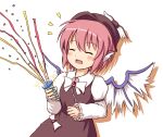  blush closed_eyes confetti excited happy hat mystia_lorelei party_popper phantom2071 pink_hair short_hair simple_background smile solo touhou wings 