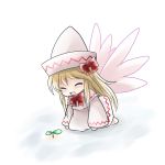  blush chibi hat highres lily_white open_mouth ribbon smile solo sprout touhou wings yume_shokunin 