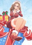  1girl brown_eyes brown_hair christmas cleavage cute female fishnets gift glasses high_heels kenix large_breasts long_hair mole panties perfection shoes solo stockings thigh-highs thighhighs underwear 