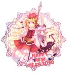  2girls animal_ears basket blonde_hair english grey_hair jeweled_pagoda jewelry mouse mouse_ears mouse_tail multicolored_hair multiple_girls nazrin neme new_year pendant polearm red_eyes spear star tail tiger_print toramaru_shou touhou transparent_background weapon yellow_eyes 