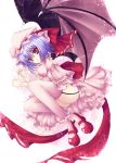  garter_belt garter_straps lavender_hair legs lying mary_janes mikan_(5555) on_side red_eyes remilia_scarlet shoes short_hair smile solo thigh-highs thighhighs touhou wings 