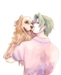  capcom dog from_behind grey_hair gyakuten_saiban kiss mitsurugi_reiji pink 