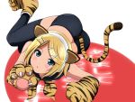  animal_ears costume gloves kagamine_rin kyousei lying new_year on_side paw_gloves tail thighhighs tiger_costume tiger_ears tiger_print tiger_tail vocaloid 