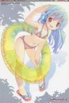  bikini blue_hair brown_eyes child flat_chest flower_(kowarekake) frilled_bikini frills furawaa highres innertube kowarekake_no_orgel navel pop sandals swimsuit 