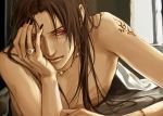  bare_shoulders black_hair jewelry lily_(artist) lowres male nail_polish naruto red_eyes ring shirtless solo tattoo uchiha_itachi 