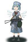  bag boots camouflage cirno dedorudy fur_hat gun hammer_and_sickle hat highres military military_uniform pp-19 pp-19_bizon russian soviet submachine_gun touhou uniform ushanka weapon 