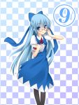  adult alternate_hairstyle bad_id bespectacled blue_eyes blue_hair book bow cirno glasses hair_bow kepon long_hair pantyhose touhou very_long_hair ⑨ 