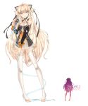  animal_ears barefoot blue_eyes highres microphone microphone_stand momyan seeu thigh-highs thighhighs vocaloid vocaloid_append 