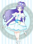  blue_eyes blue_hair boots bow cure_white dress earrings futari_wa_precure futari_wa_precure_max_heart gloves half_updo heart jewelry kagami_chihiro long_hair magical_girl precure solo yukishiro_honoka 