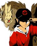  baseball_cap black_hair gold_(pokemon) hat holding noctowl pokemon pokemon_(game) pokemon_gsc torigarasi yellow_eyes 