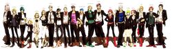  aqua_hair bangs blazer blonde_hair blunt_bangs boots breasts bruno_bucciarati caesar_anthonio_zeppeli dress dress_shirt earrings foo_fighters formal frills ghiaccio giorno_giovanna glasses green_eyes grey_hair hairband hat higashikata_jousuke high_heels highres hot_pants_(sbr) jacket jewelry johnny_joestar jojo_no_kimyou_na_bouken joseph_joestar_(young) kakyouin_noriaki kawajiri_hayato kuujou_holly kuujou_holy kuujou_jolyne kuujou_joutarou leone_abbachio long_hair mad369 melone multiple_boys multiple_girls necklace necktie open_mouth pants pink_hair prosciutto purple_hair risotto_nero shirt shoes short_hair shorts skirt steel_ball_run striped sugimoto_reimi suit vest weather_report white_background wink yellow_eyes 