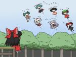  animal_ears antennae aqua_hair bow braid brown_hair bunny_ears cape carrot cat_ears cat_tail chen chibi commentary_request dress ear_wiggle flying from_behind green_hair hair_bow hair_tubes hakurei_reimu hat helicopter_hair inaba_tewi inubashiri_momiji jewelry kaenbyou_rin kasodani_kyouko kurokoori lavender_hair long_hair multiple_girls multiple_tails necklace no_mouth no_nose rabbit_ears red_hair redhead reisen_udongein_inaba shield silver_hair single_earring skirt sword tail tokin_hat touhou tree twin_braids weapon wheelbarrow wide_face wriggle_nightbug 