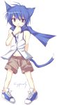  animal_ears blue_eyes blue_hair blush cat_ears cat_tail cyprus kaito male scarf short_hair simple_background smile solo tail vocaloid white_background 