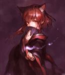  alternate_hairstyle animal_ears cat_ears covering_mouth extra_ears fan hidden_mouth kaenbyou_rin long_hair pointy_ears red_eyes red_hair redhead sigure_(drizzle) solo touhou 