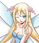  blonde_hair blue_eyes breasts bunny1219 cleavage fairy hair_ornament hairpin lilly_(sister_quest) long_hair pointing sister_quest solo twintails wink 
