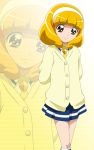  arms_behind_back bad_id blonde_hair blush cardigan hairband highres kise_yayoi precure school_uniform short_hair skirt smile_(rz) smile_precure! solo sweater tears wavy_mouth yellow_eyes 