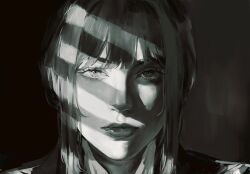 1girl bangs chainsaw_man expressionless greyscale lips looking_at_viewer makima_(chainsaw_man) monochrome portrait vhdart work_in_progress
