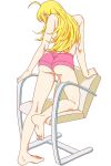  ahoge ass bare_shoulders barefoot blonde_hair chair fio88 from_behind highres hoshii_miki idolmaster long_hair short_shorts shorts solo topless 