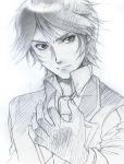  bad_id graphite_(medium) highres male monochrome necktie persona persona_2 school_uniform sion_world solo suou_tatsuya traditional_media 