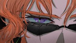  1boy black_background close-up eye_focus jojo_no_kimyou_na_bouken kakyoin_noriaki looking_at_viewer male_focus muteki_tenka1 orange_hair sanpaku scar scar_on_face simple_background solo stardust_crusaders sunglasses violet_eyes 