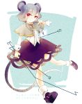  animal_ears arm_up azuma_aya capelet dowsing_rod gem grey_hair jewelry long_sleeves looking_at_viewer mouse_ears mouse_tail nazrin necklace pendant red_eyes shirt short_hair skirt smile solo tail touhou 