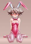  bowtie brown_hair bunny_ears bunnysuit detached_collar highres karasuke_d original pantyhose rabbit_ears red_eyes short_hair sitting wariza 