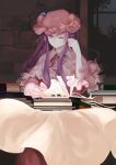  book bust crescent hat highres jq long_hair patchouli_knowledge purple_eyes purple_hair solo touhou violet_eyes wink 