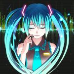  aqua_hair catwhathk closed_eyes detached_sleeves eyes_closed hatsune_miku headset long_hair nail_polish necktie solo twintails vocaloid 