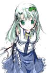  arms_behind_back detached_sleeves frog_hair_ornament gohei green_eyes green_hair hair_ornament japanese_clothes jewelry kochiya_sanae long_hair long_skirt miko necklace sketch skirt solo star_drop symposium_of_post-mysticism touhou 