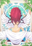  animal_ears back bare_back bust flower from_behind highres mystia_lorelei red_hair redhead senhaku short_hair solo stained_glass topless touhou wings 