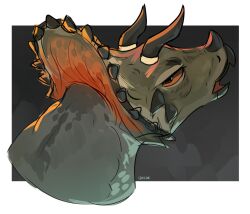  absurdres animal_focus brown_eyes dinosaur highres horns ljesak no_humans original portrait solo triceratops 