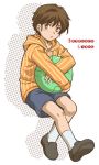  bad_id brown_eyes brown_hair gundam gundam_unicorn haro hoodie male redpipin short_hair shorts solo young 